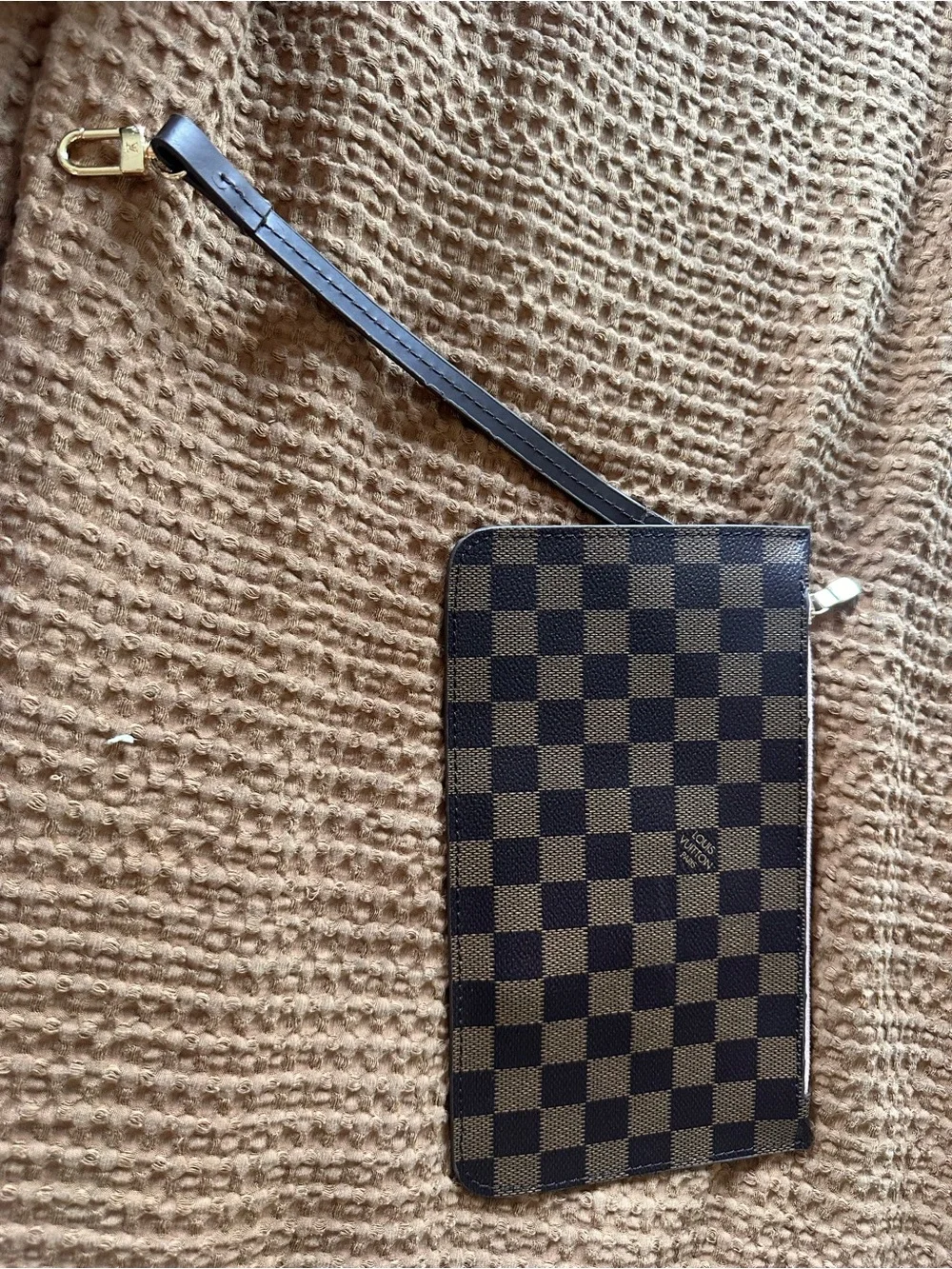 Brown Checkered Wristlet Wallet